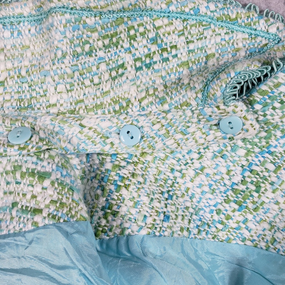Valerie Stevens 8 P Tweed Skirt Suit Set Mint Blue Green Wool Blend Glamouratti - Picture 11 of 16